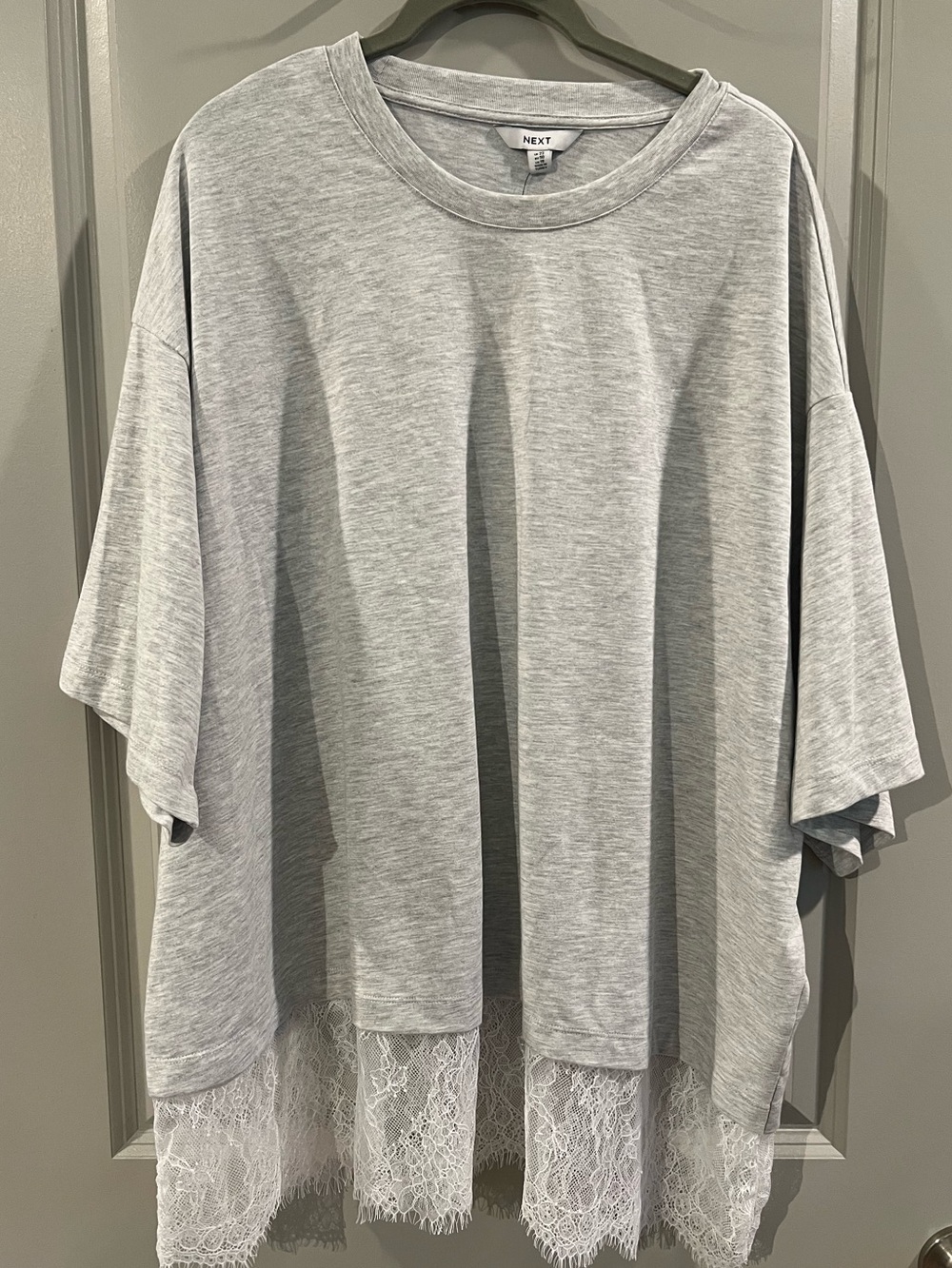 Next Light Gray Tee with Lace Hem